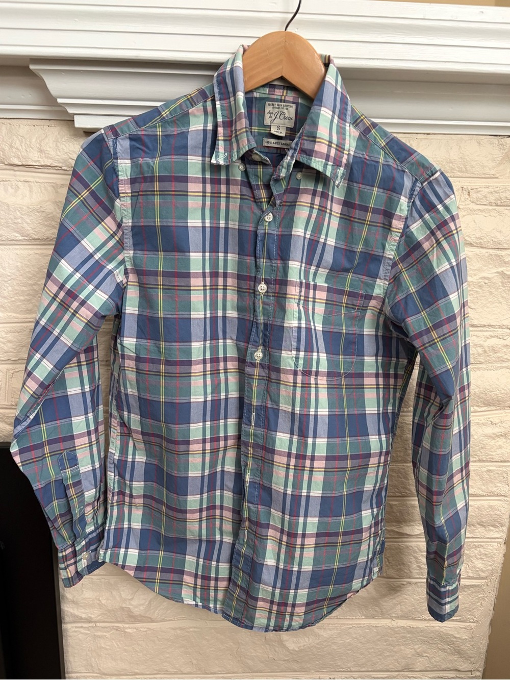 J. Crew Plaid Button-Down Shirt Organic Cotton Men’s Small, Secret Wash Shirting